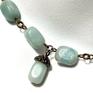 Natural Light Teal Amazonite Necklace, Cute Bronze Acorn + Genuine Gemstone